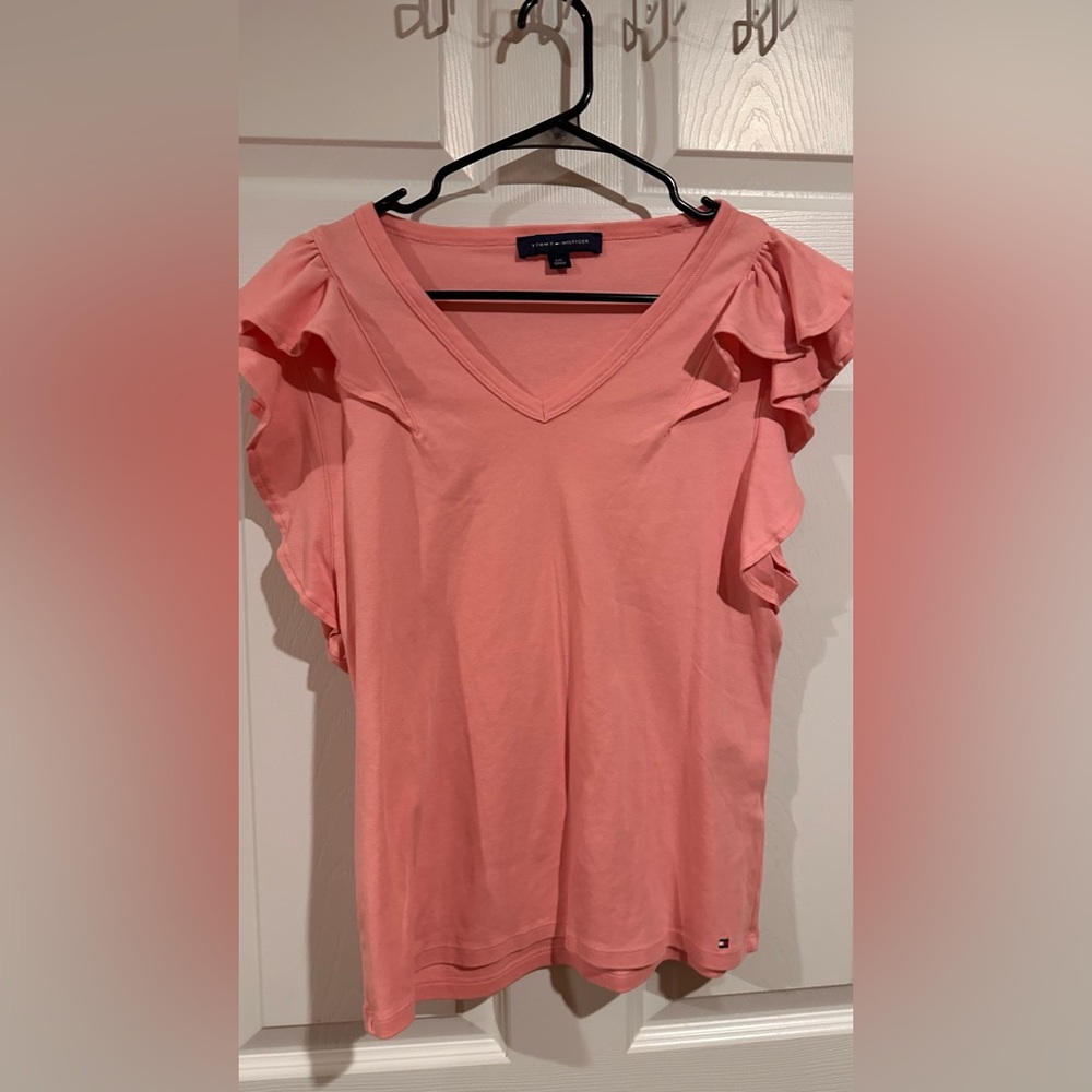 💚 Tommy Hilfiger Coral Ruffle Sleeve Tee